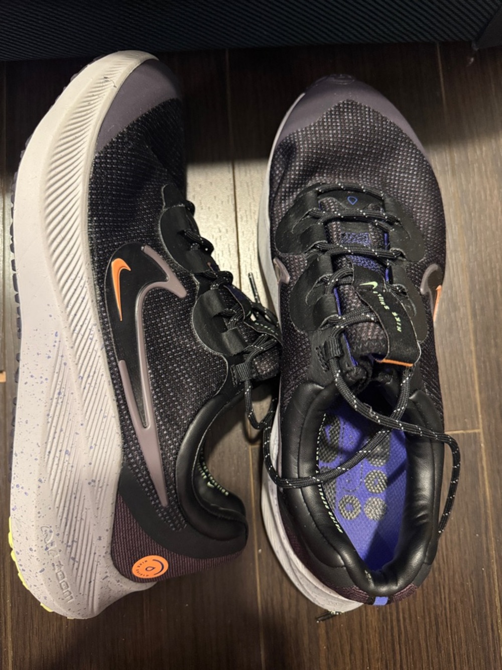 Nike Shield Sneakers with Orange Swoosh and Purple Insole